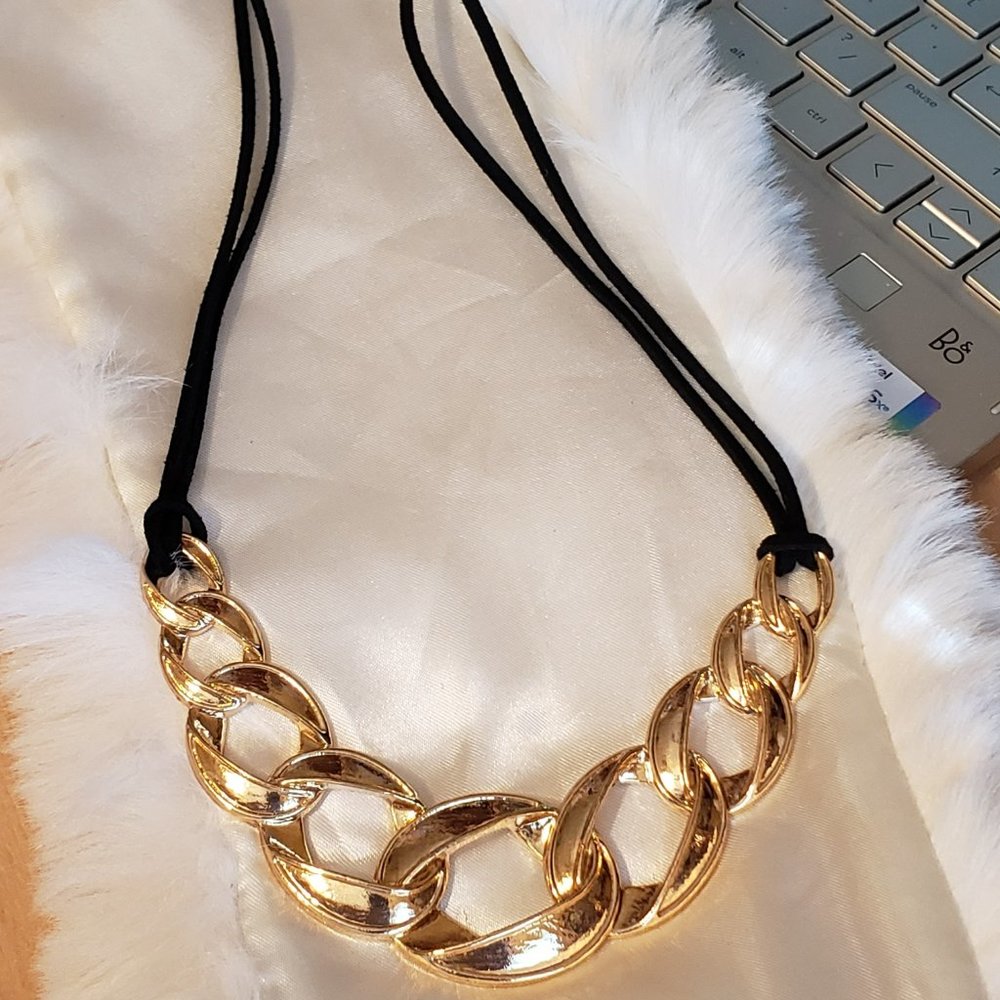 Women's Goldtone necklace w/black cord - Picture 2 of 5